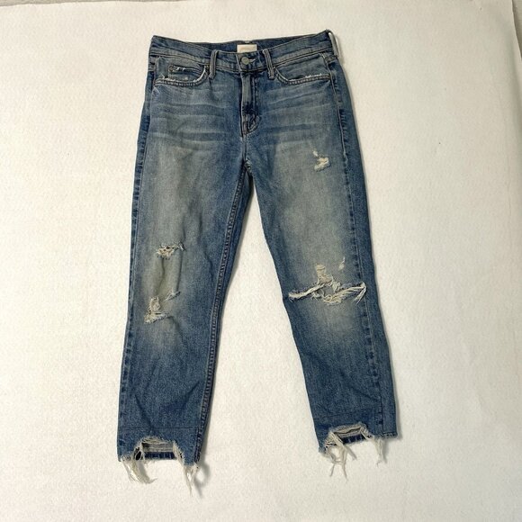 MOTHER Straight Leg Distressed Frayed Raw Hem Jeans Flirt Fray Cold Feet size 25 - Picture 1 of 16